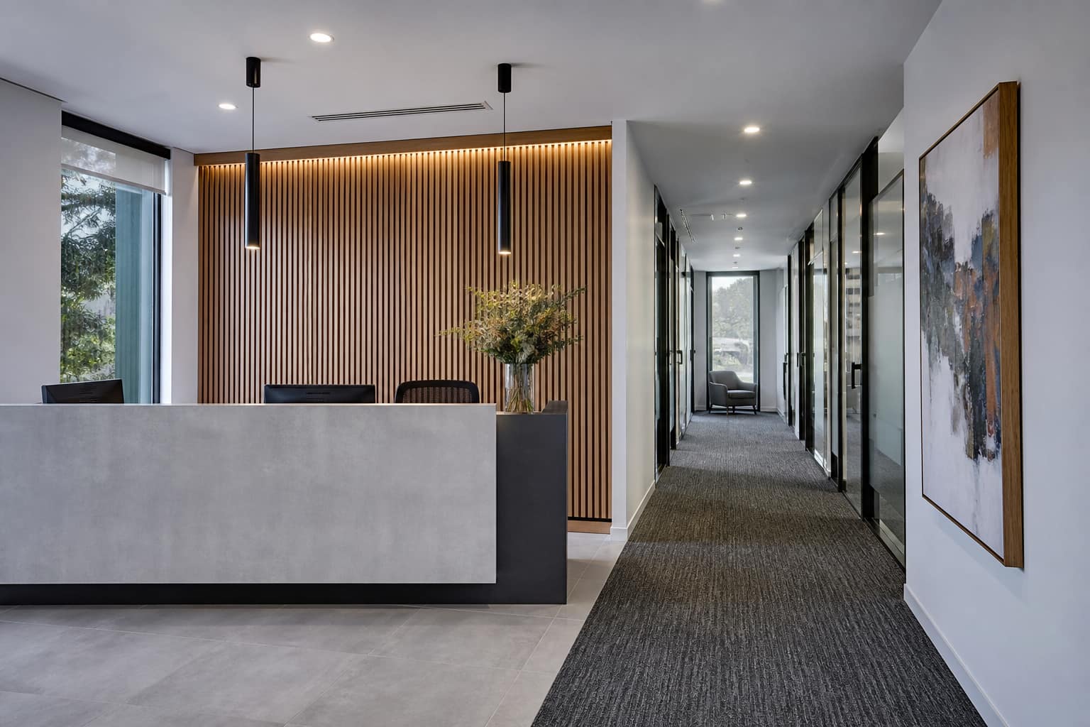 Quiet commercial interior suggesting coordinated property and workplace work
